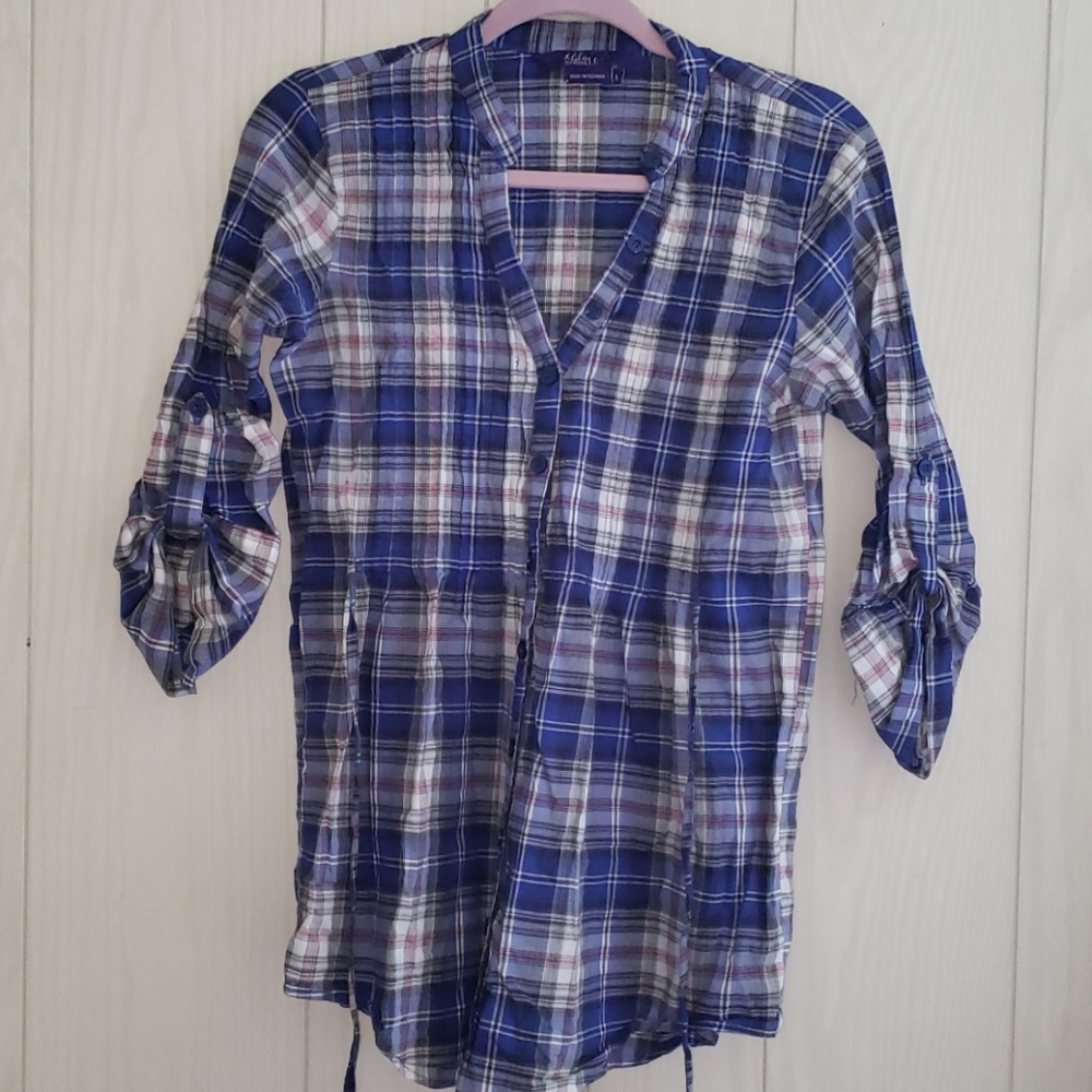Miley Cyrus Max Azria plaid button down